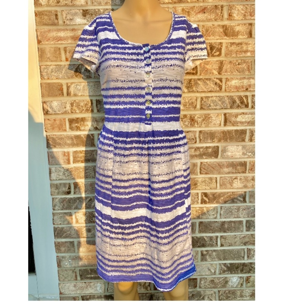 NWTs Adini Blue & White Watercolor Striped Babydoll Aline Dress